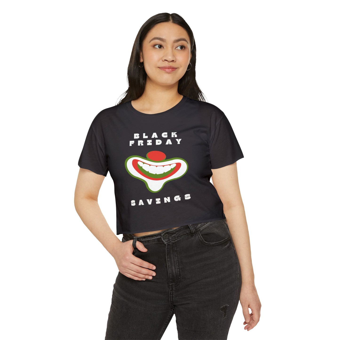 Black Friday (Coupon Clown Grin) Baby Tee Crop Top
