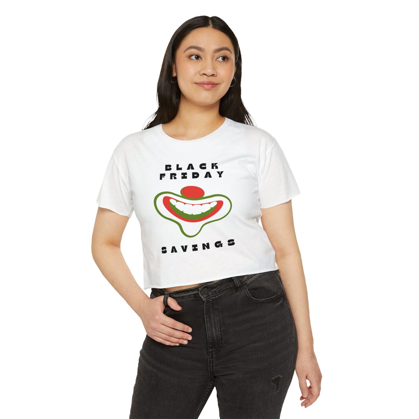Black Friday (Coupon Clown Grin) Baby Tee Crop Top