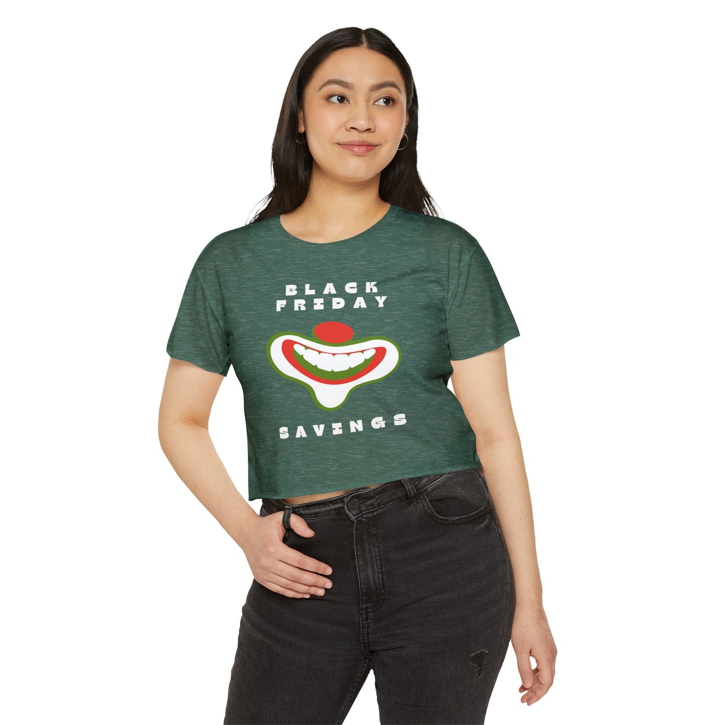 Black Friday (Coupon Clown Grin) Baby Tee Crop Top