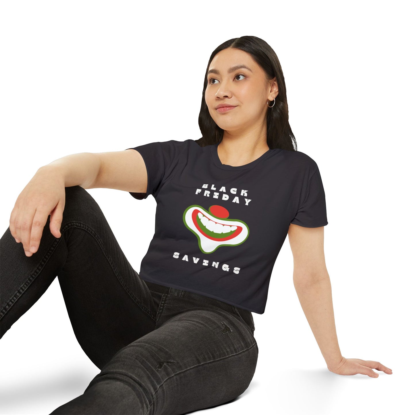 Black Friday (Coupon Clown Grin) Baby Tee Crop Top