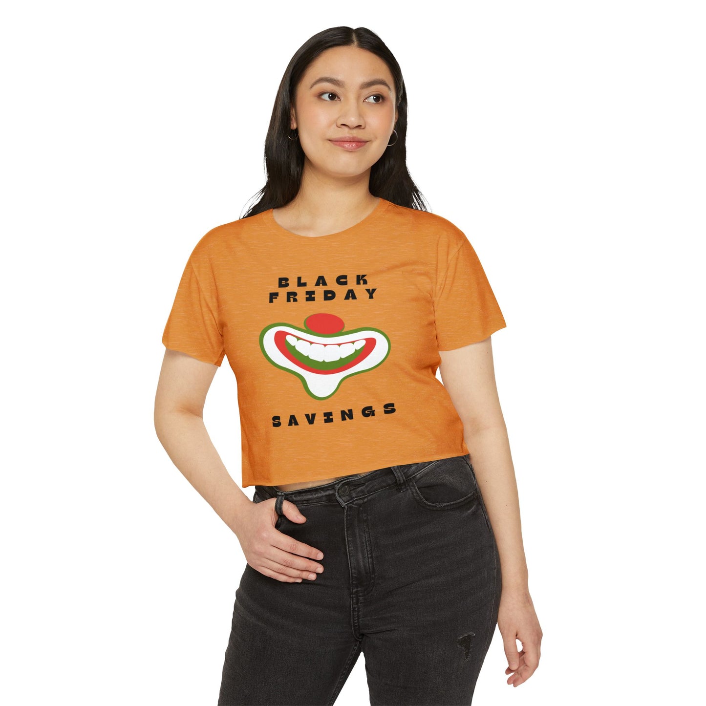 Black Friday (Coupon Clown Grin) Baby Tee Crop Top