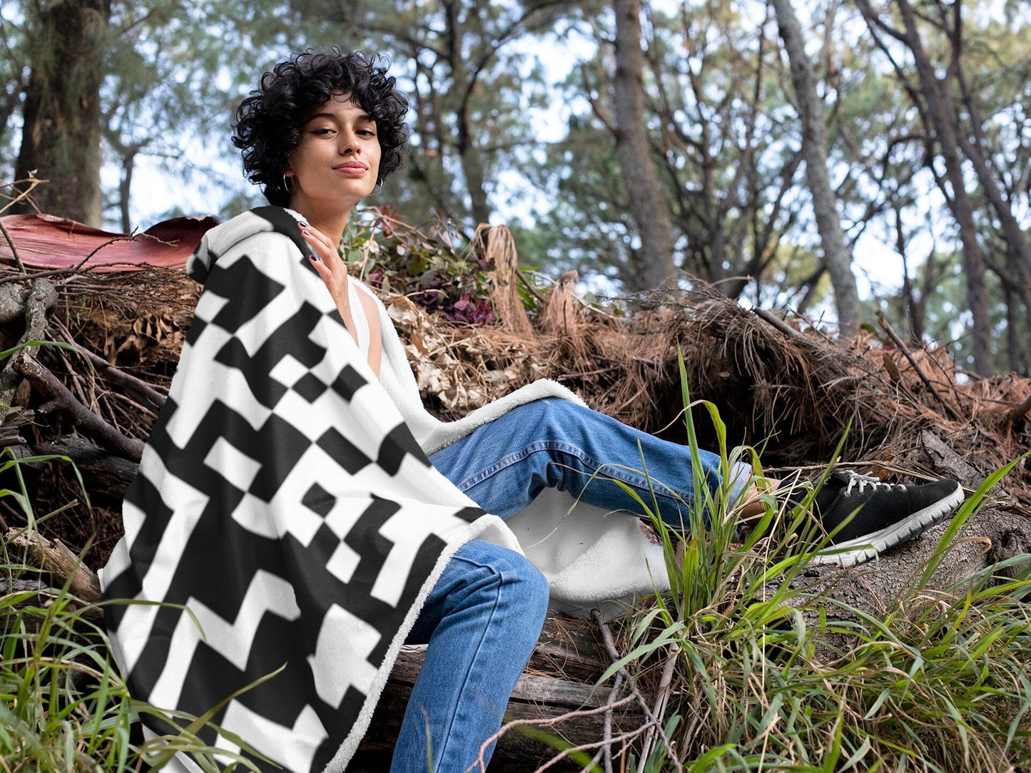 Warm "Meta Moth" QR Print Hooded Cloak