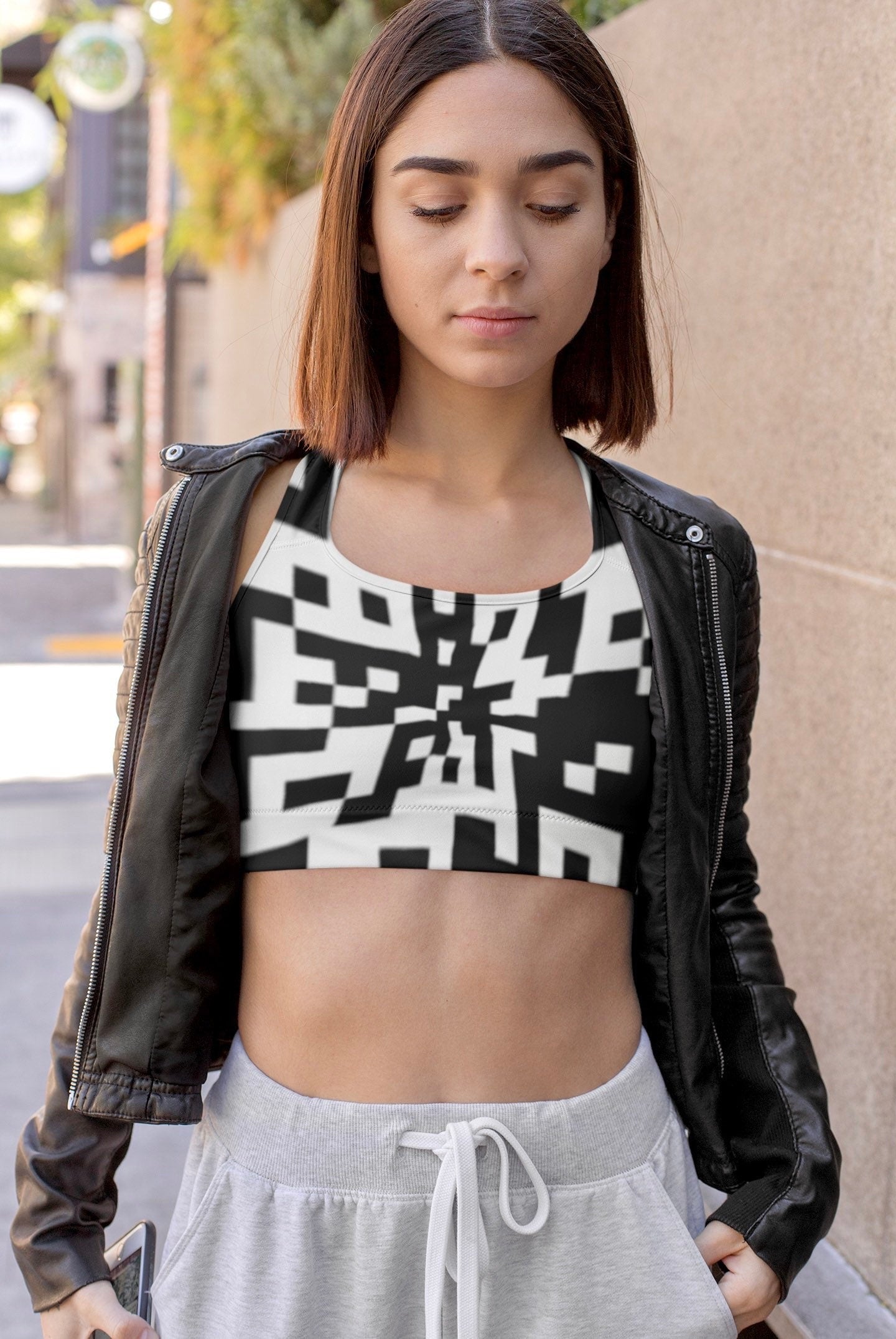 Trippy QR Print Sports Bra