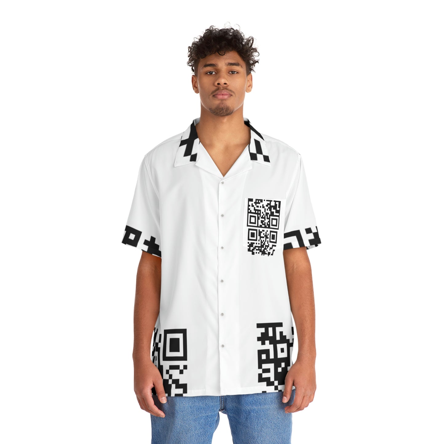 QR Print Oversized Button Down Shirt