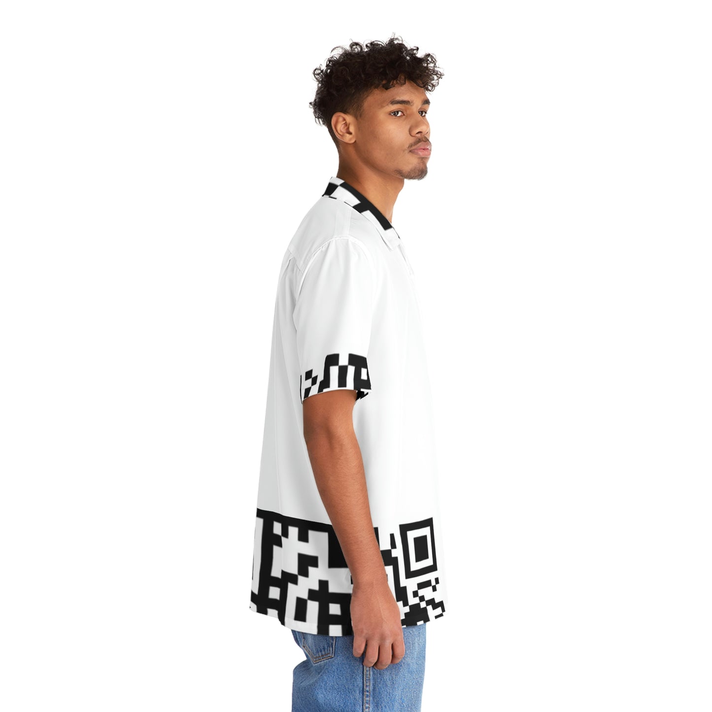 QR Print Oversized Button Down Shirt