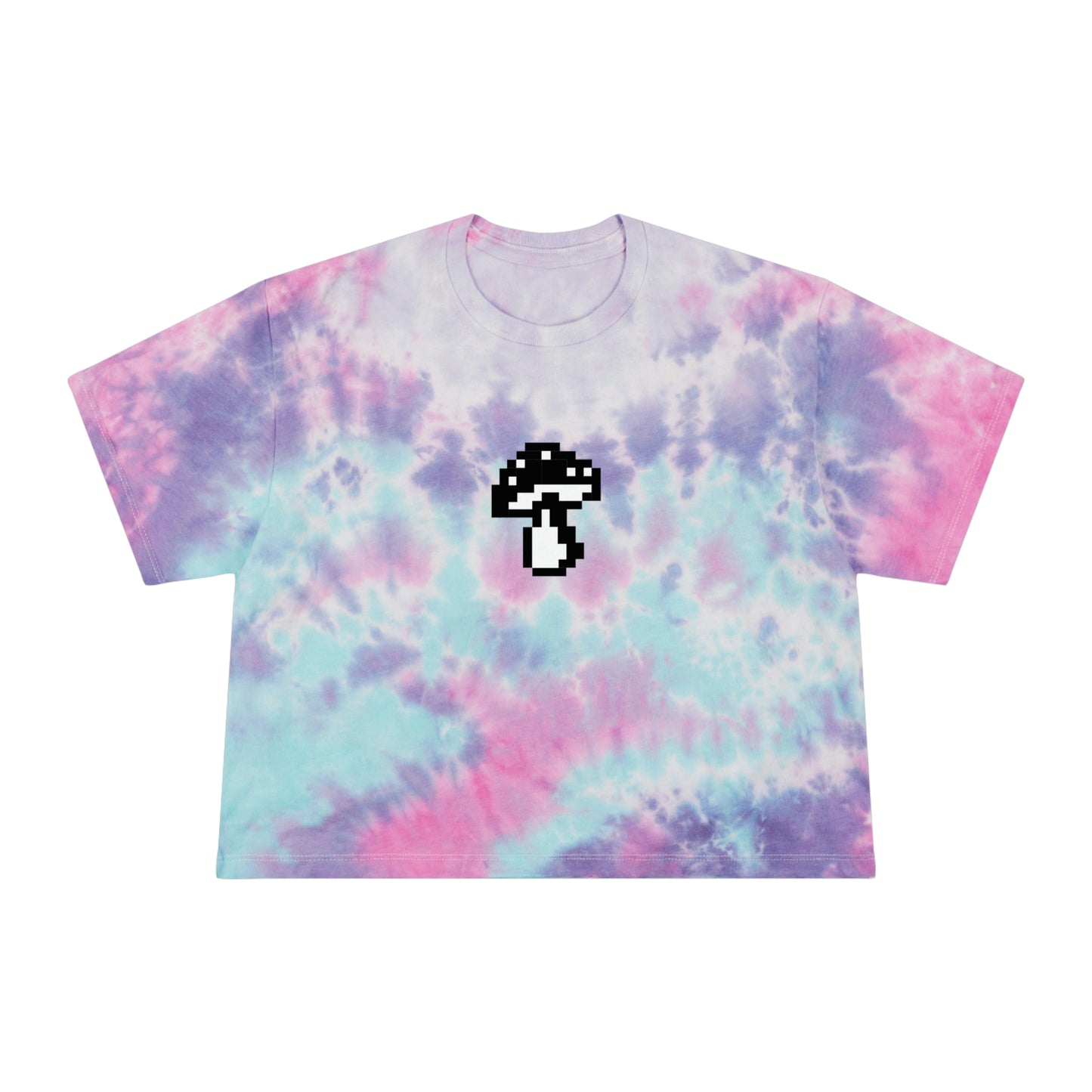 Cute Pixel Mushroom Galactic Purple Tie-Dye Crop Top