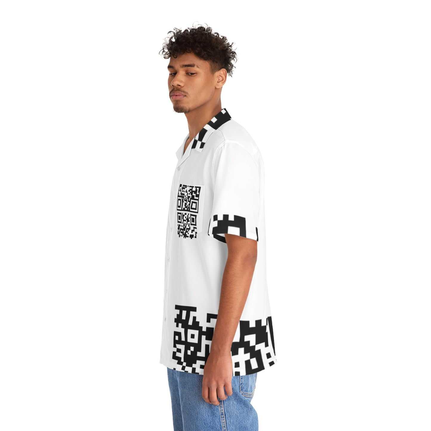 QR Print Oversized Button Down Shirt