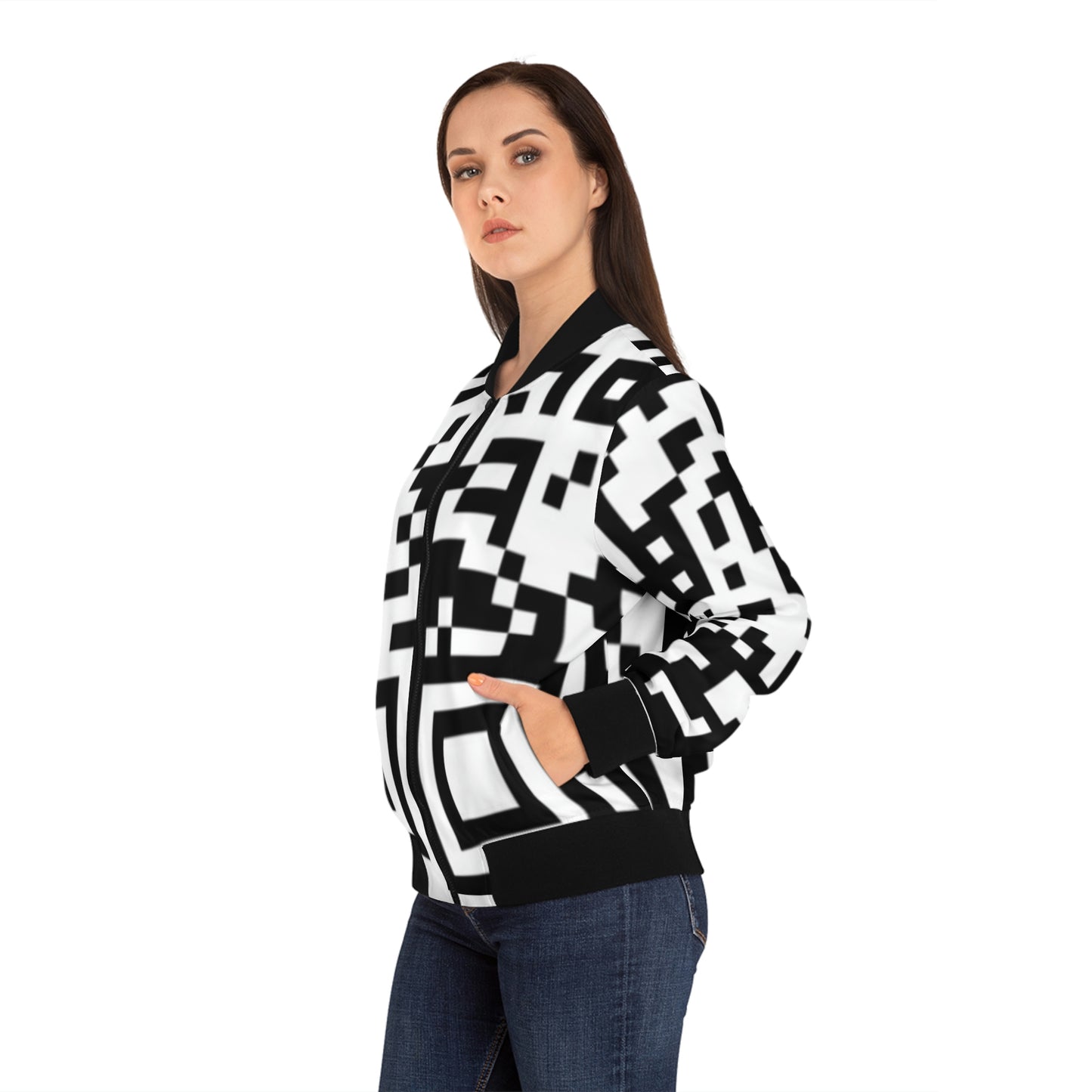 Women's QR Print Bomber Jacket