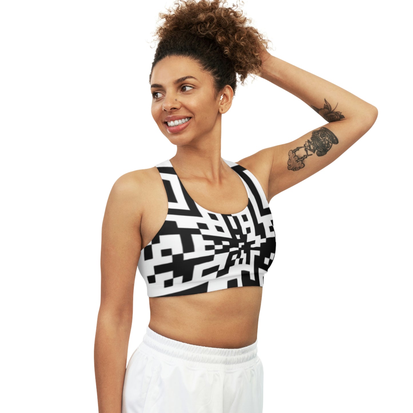 Trippy QR Print Sports Bra