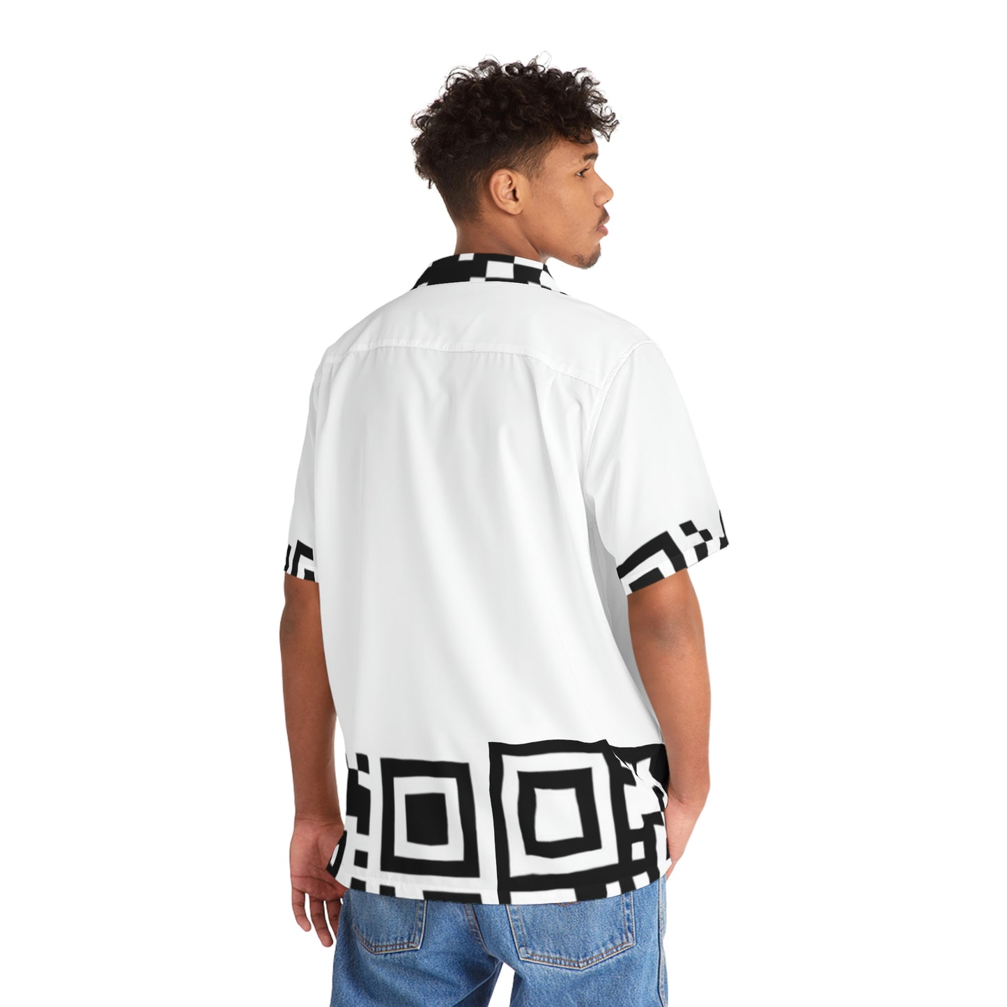 QR Print Oversized Button Down Shirt