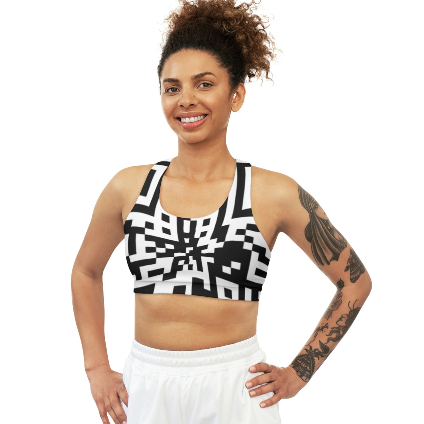 Trippy QR Print Sports Bra