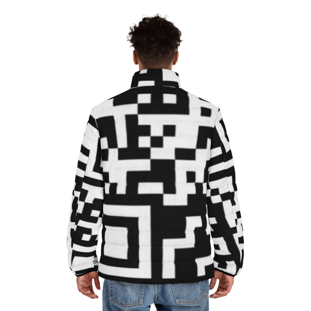 QR Print Puffer Jacket for Men