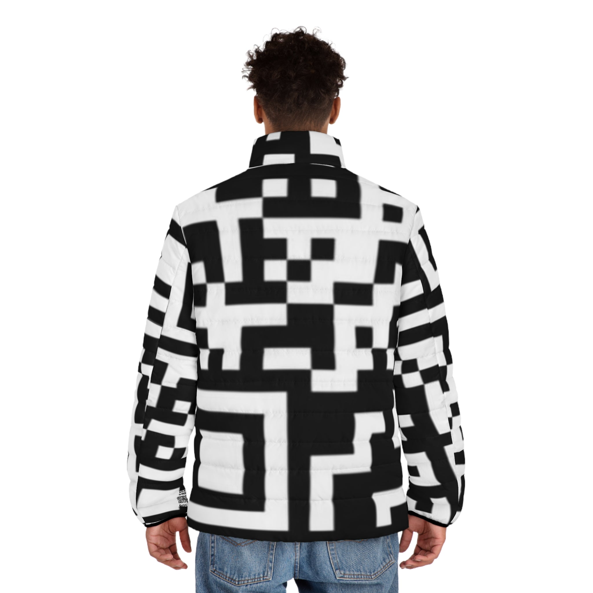 QR Print Puffer Jacket for Men