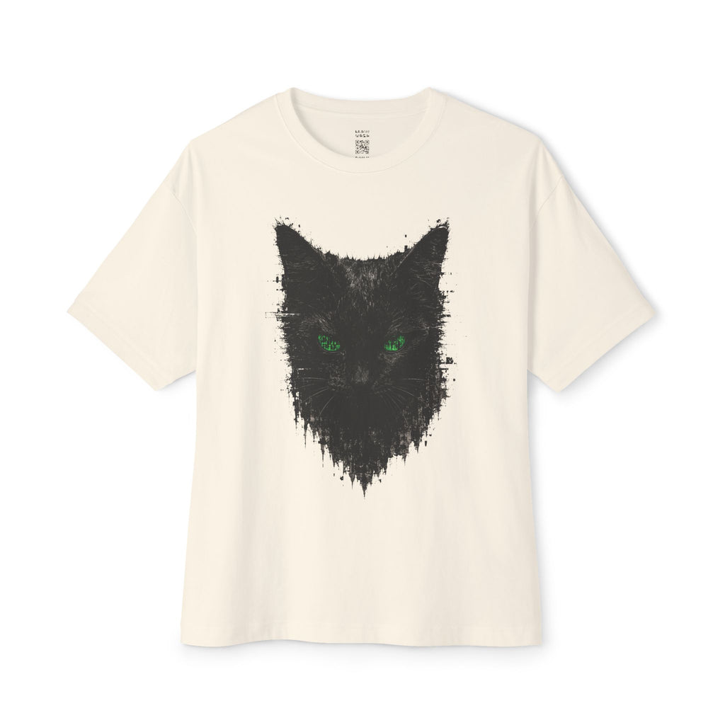 Matrix Eyed Black Cat Oversized Tee