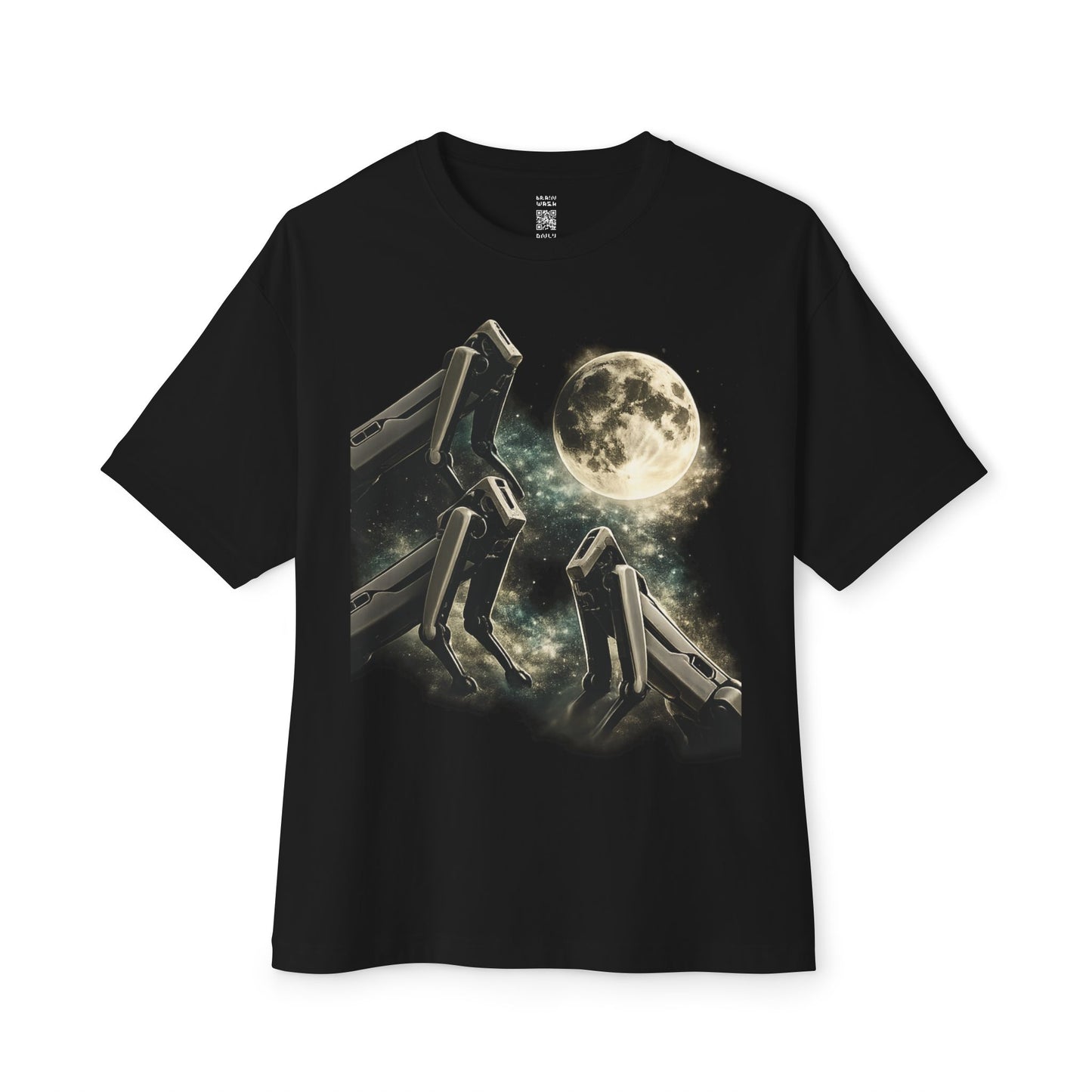 3 Robot Wolves Howling at the Moon Oversized Tee