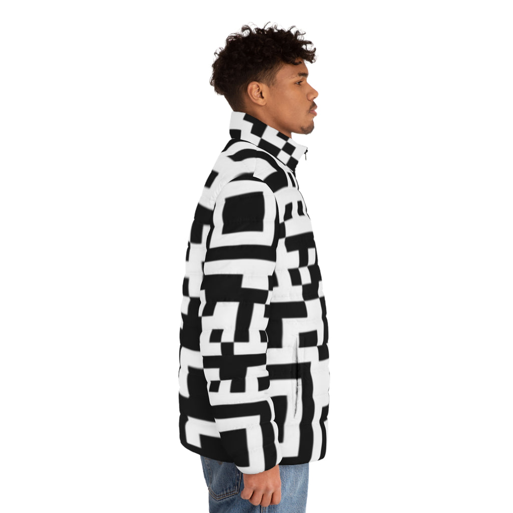 QR Print Puffer Jacket for Men
