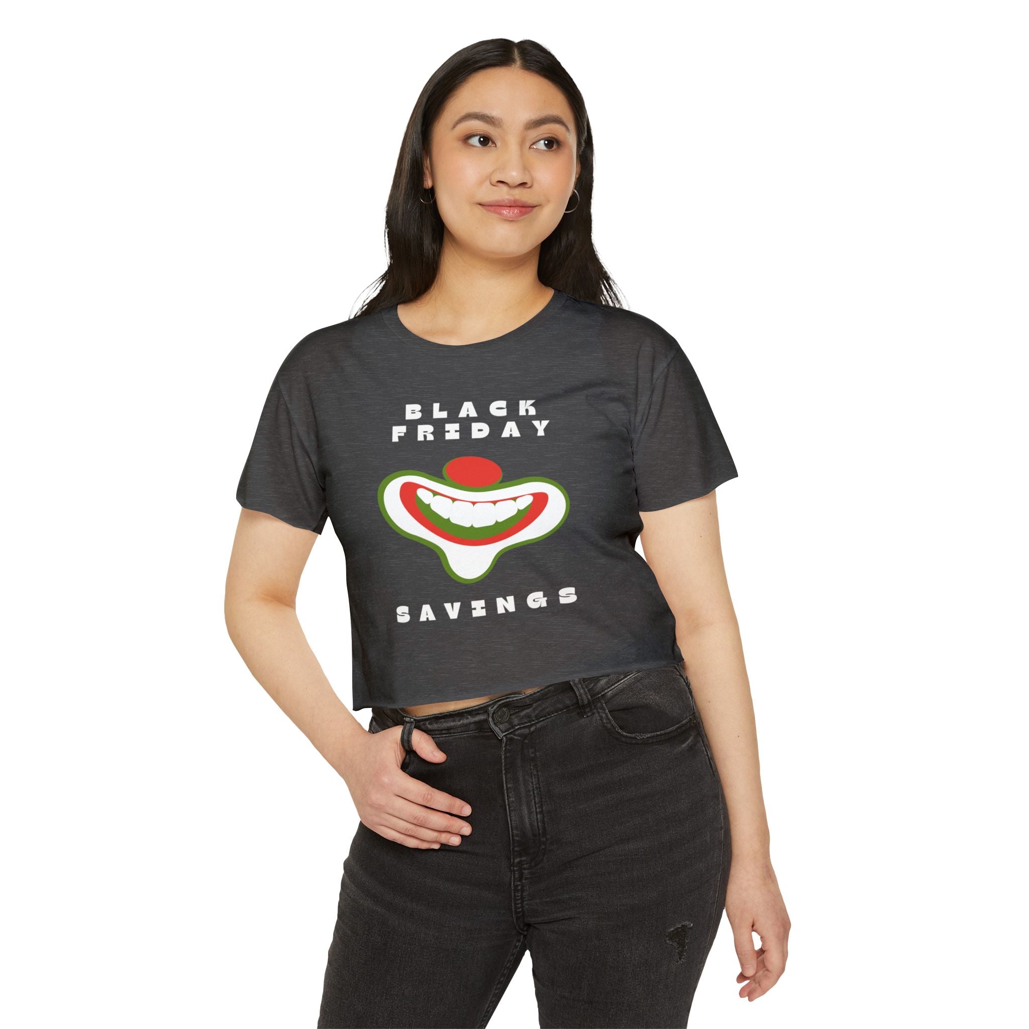 Black Friday (Coupon Clown Grin) Baby Tee Crop Top