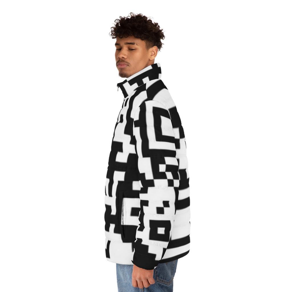 QR Print Puffer Jacket for Men