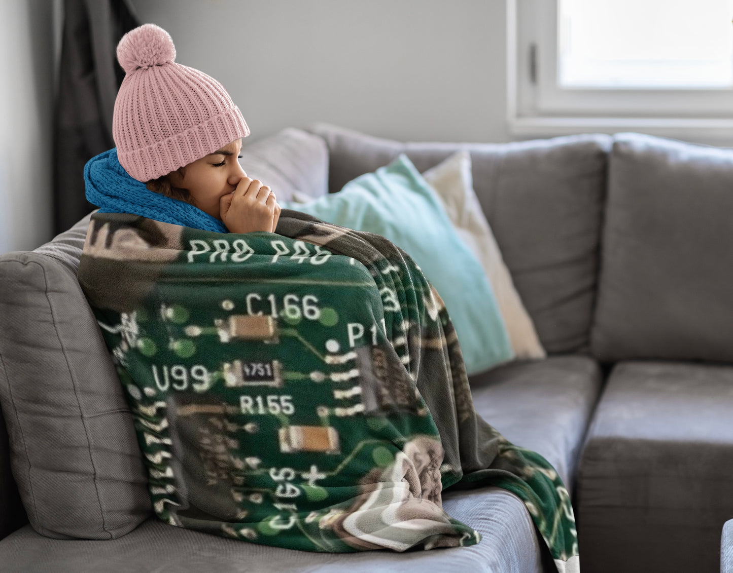 Circuitboard Velveteen Plush Throw Blanket