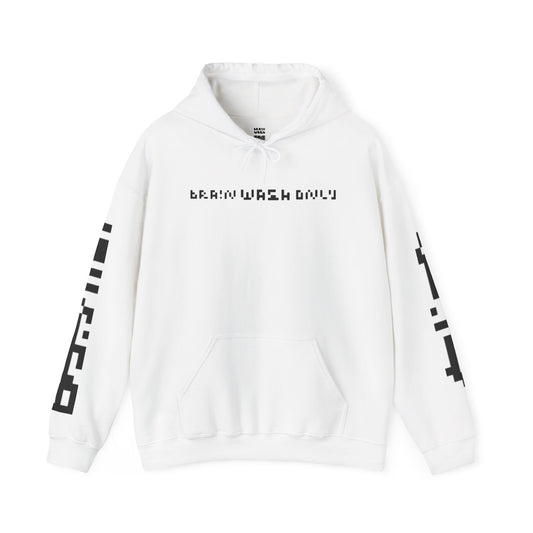 “Brain Wash Only” QR Sleeve White Hoodie