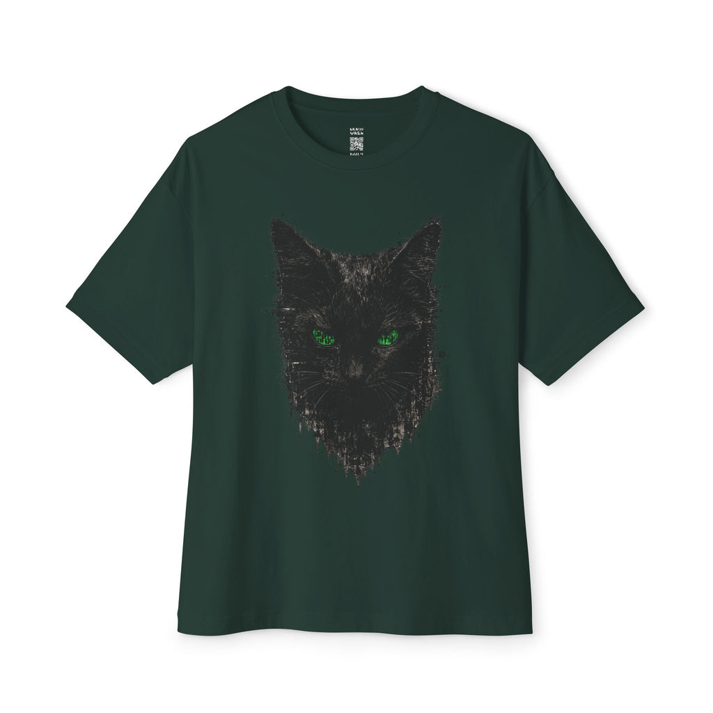Matrix Eyed Black Cat Oversized Tee