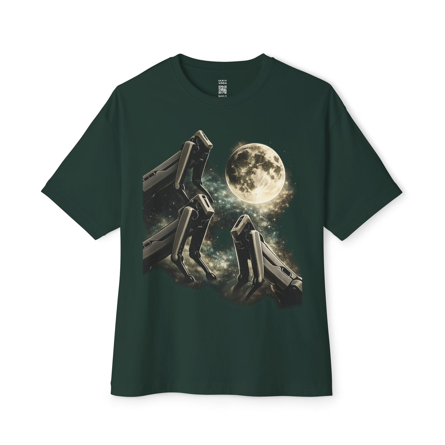 3 Robot Wolves Howling at the Moon Oversized Tee