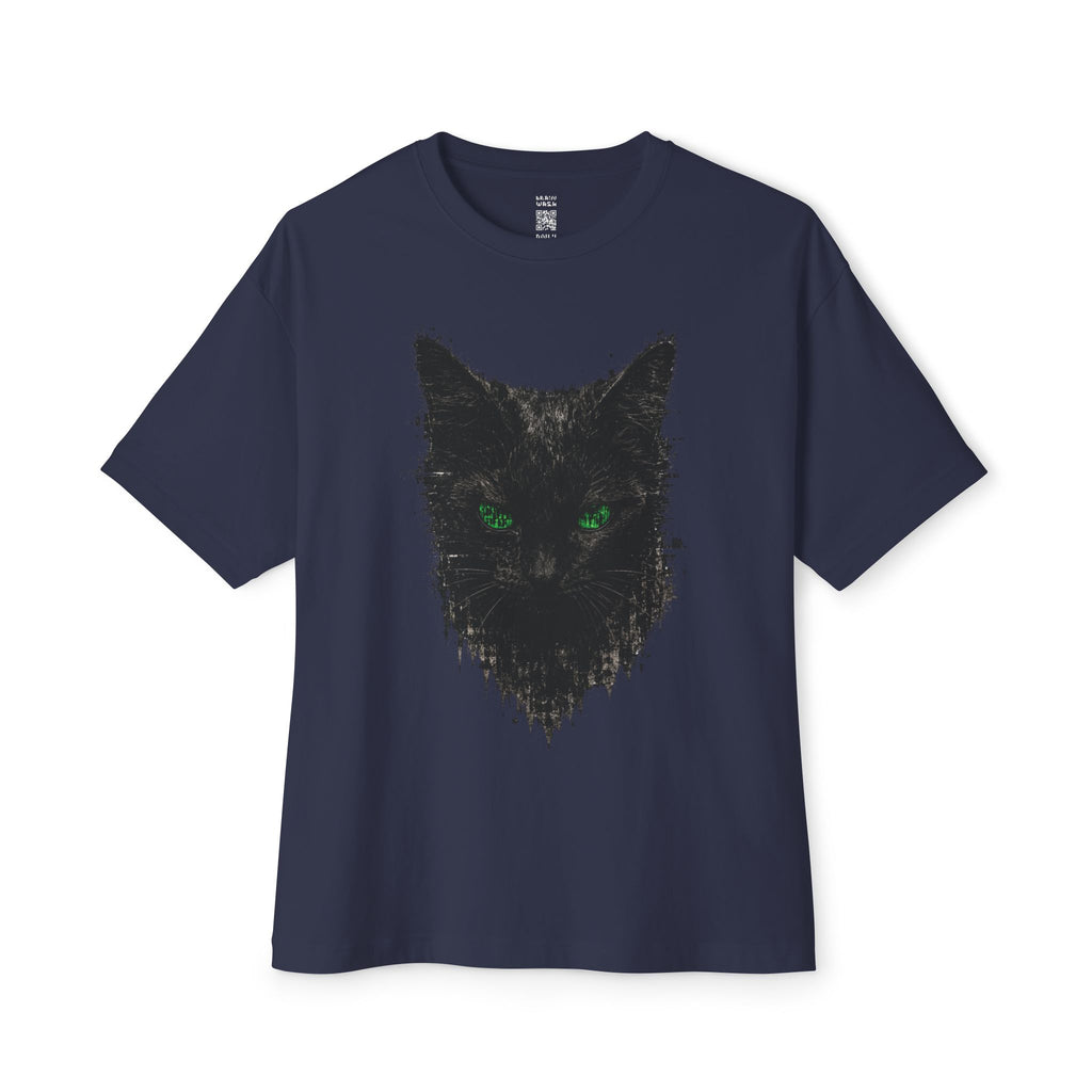 Matrix Eyed Black Cat Oversized Tee