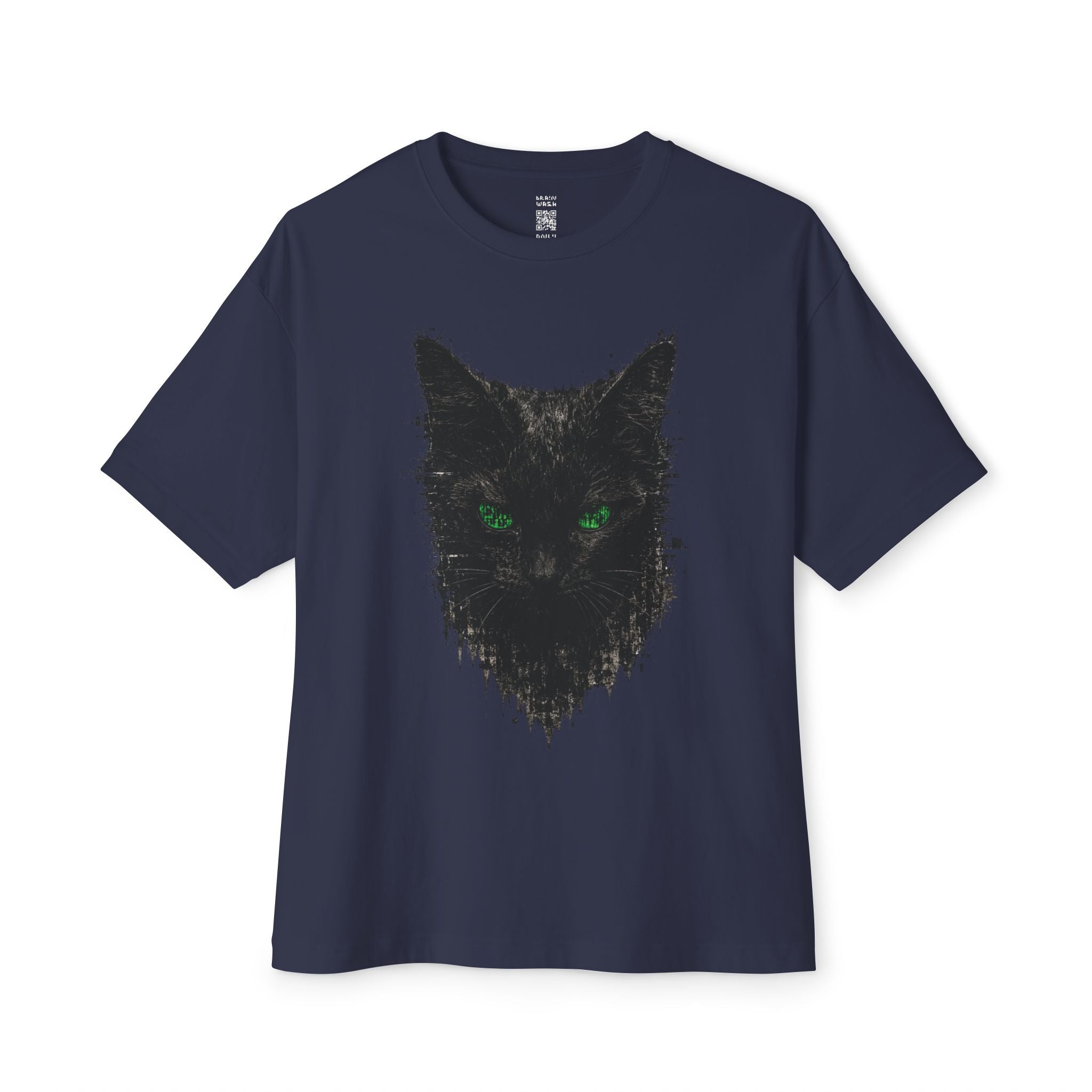 Matrix Eyed Black Cat Oversized Tee