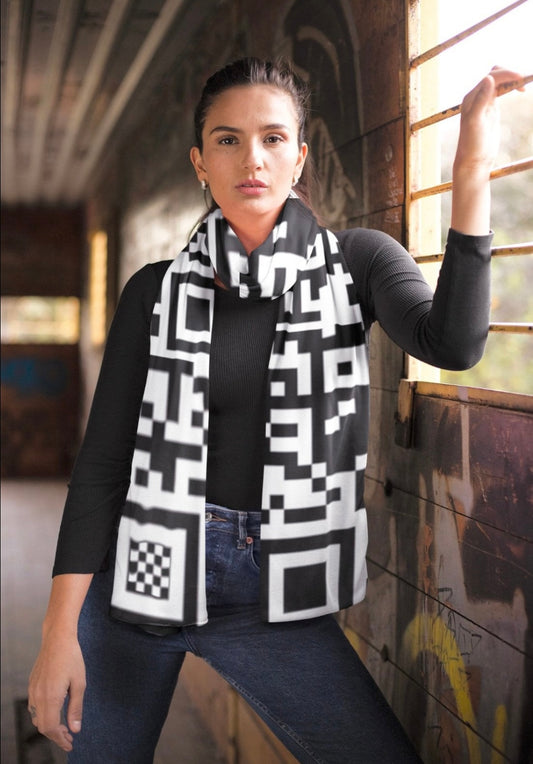 QR Print Checkered Pashmina