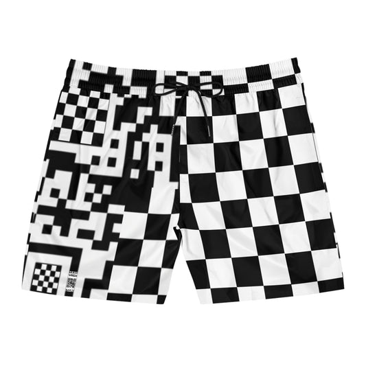 QR Print Checkered Board Shorts