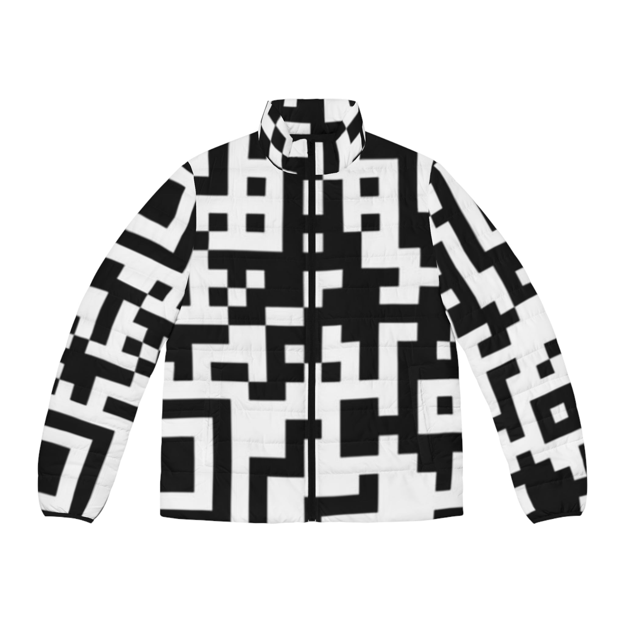 QR Print Puffer Jacket for Men
