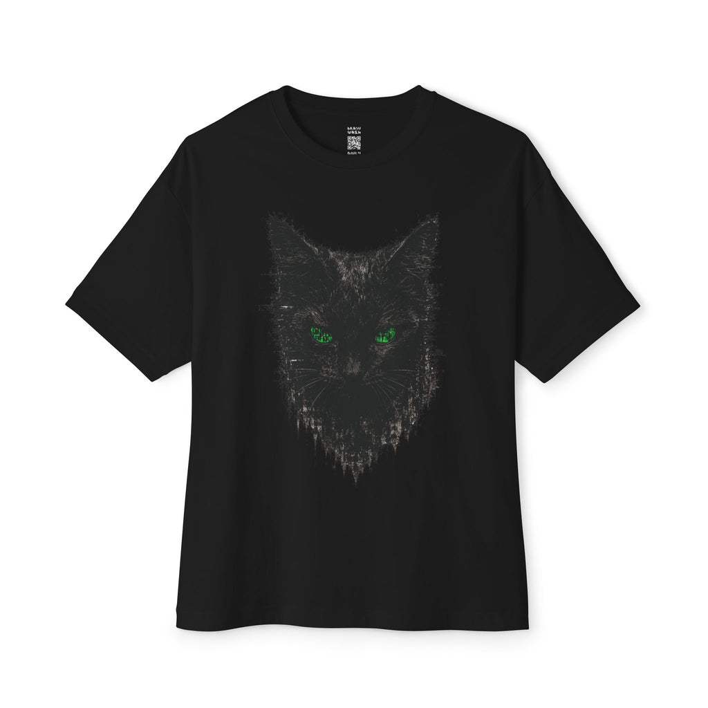 Matrix Eyed Black Cat Oversized Tee