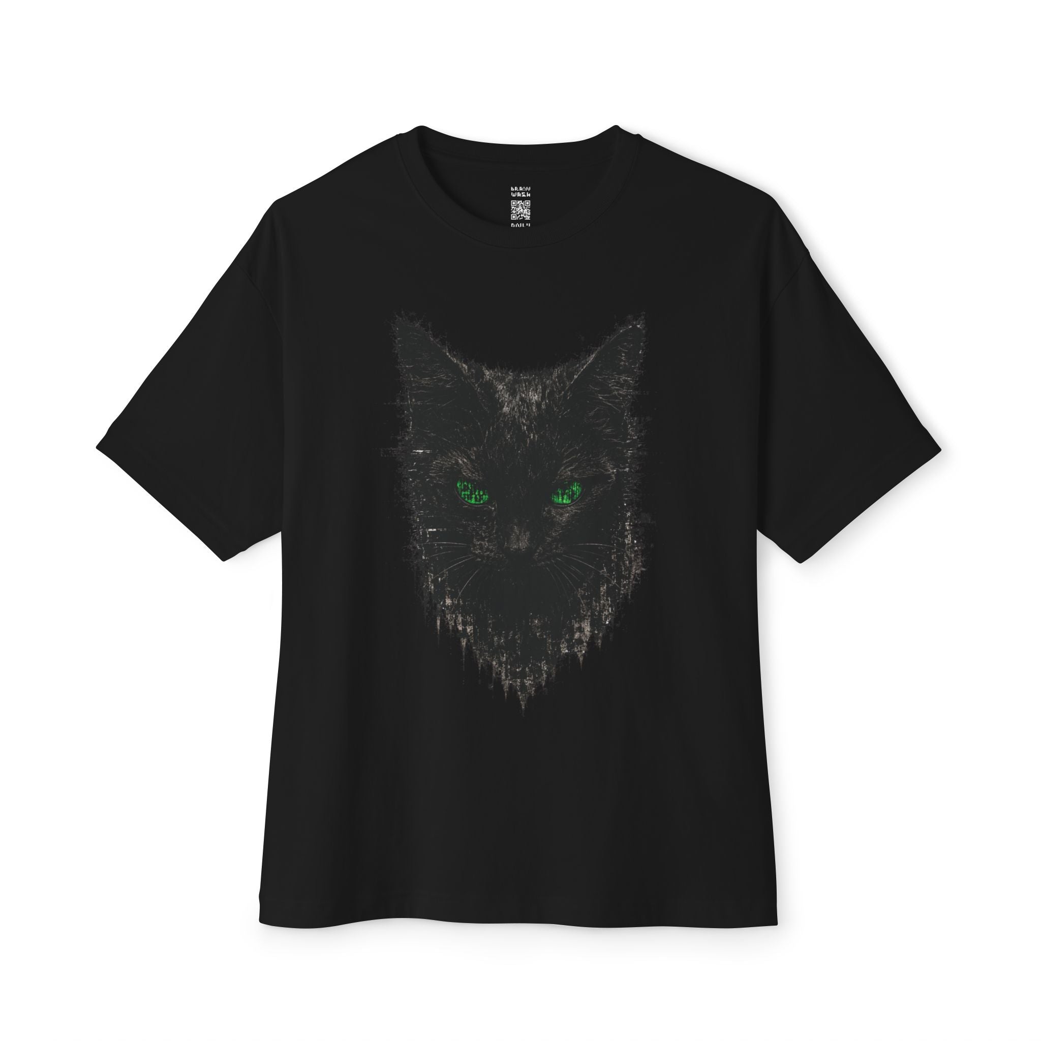 Matrix Eyed Black Cat Oversized Tee