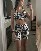 QR Print Biker Shorts