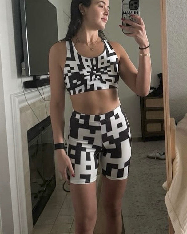 QR Print Biker Shorts