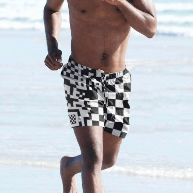 QR Print Checkered Board Shorts