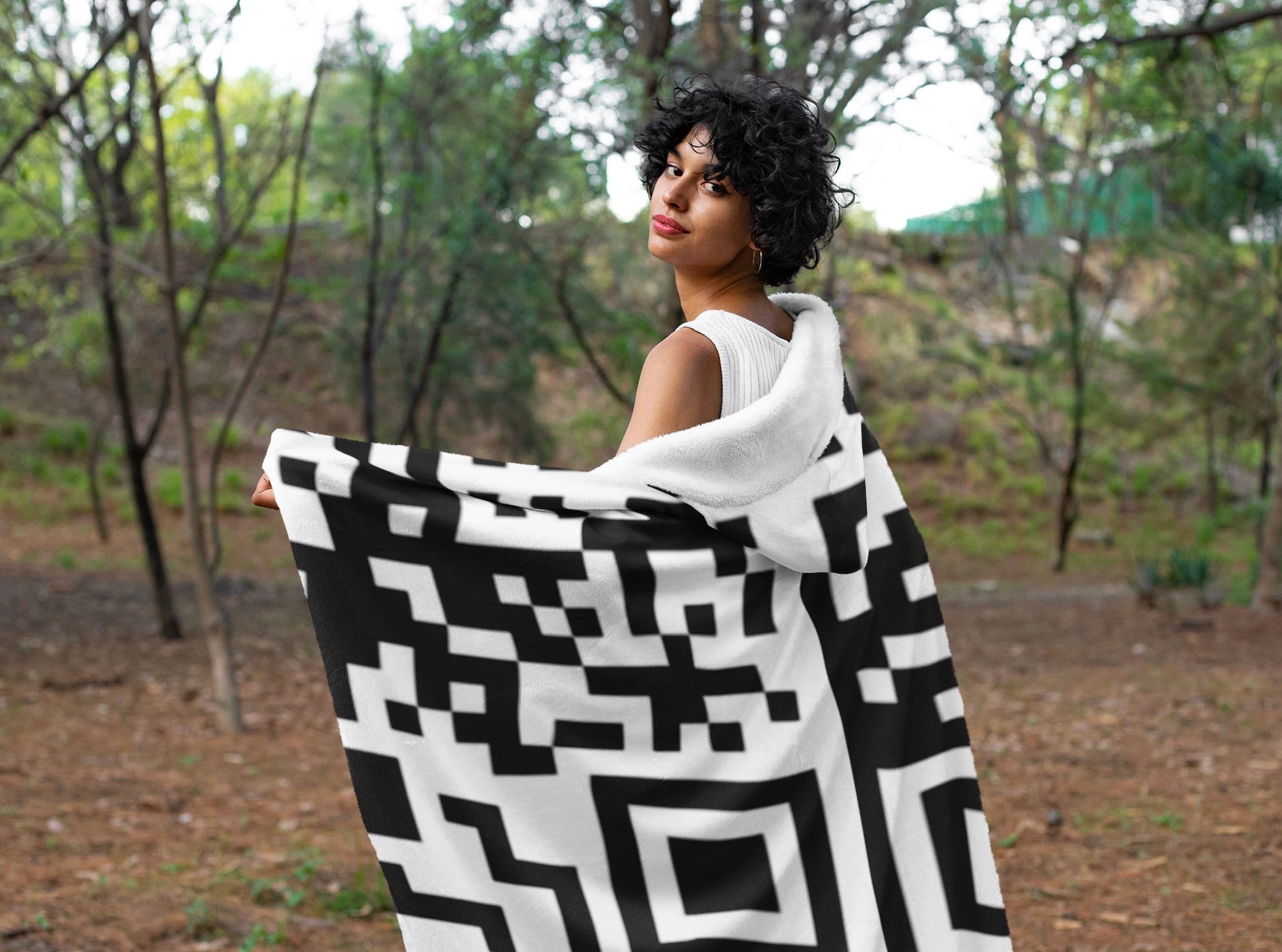 QR Print “Meta Moth” Hooded Cloak