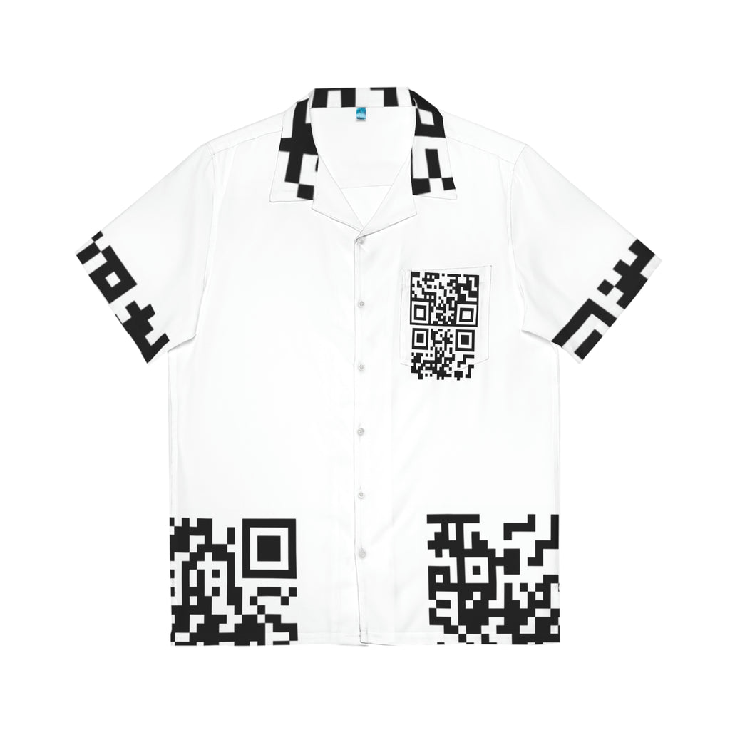 QR Print Oversized Button Down Shirt
