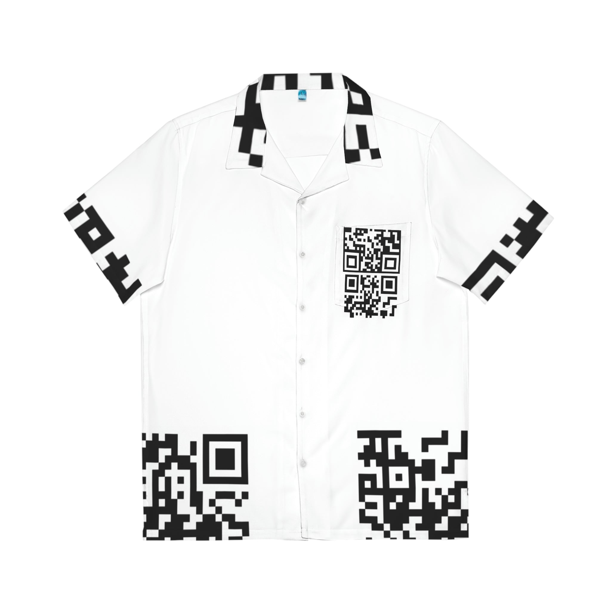 QR Print Oversized Button Down Shirt