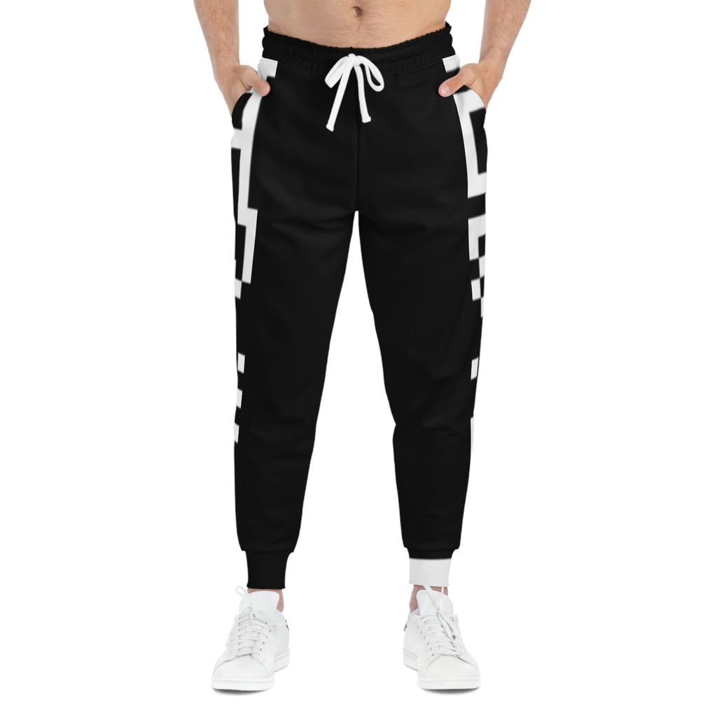 QR Print Side Stripe Black Joggers