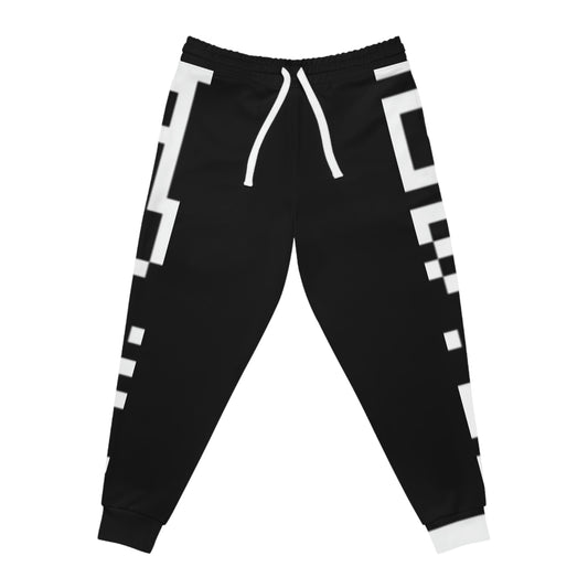 QR Print Side Stripe Black Joggers