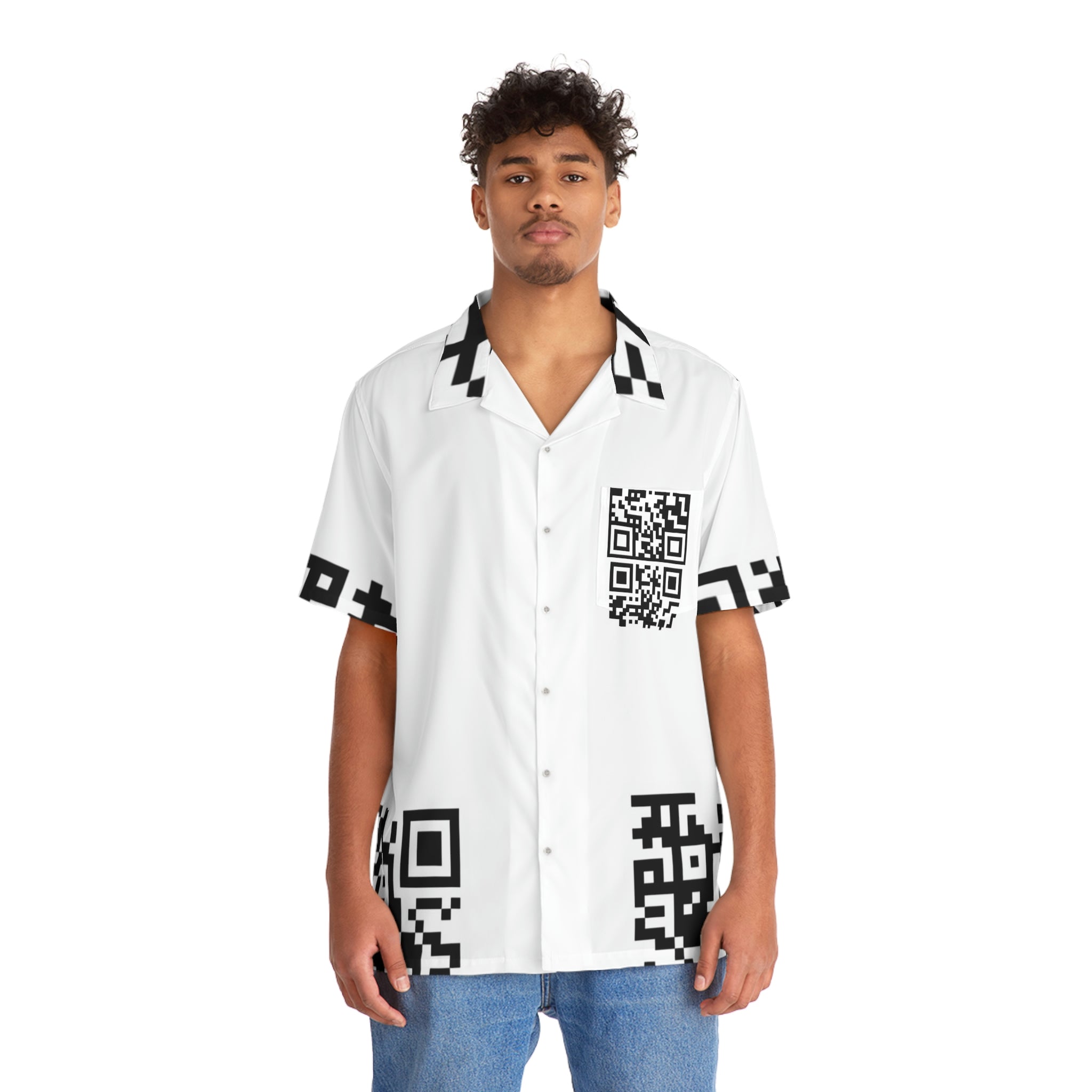 QR Print Oversized Button Down Shirt