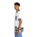 QR Print Oversized Button Down Shirt