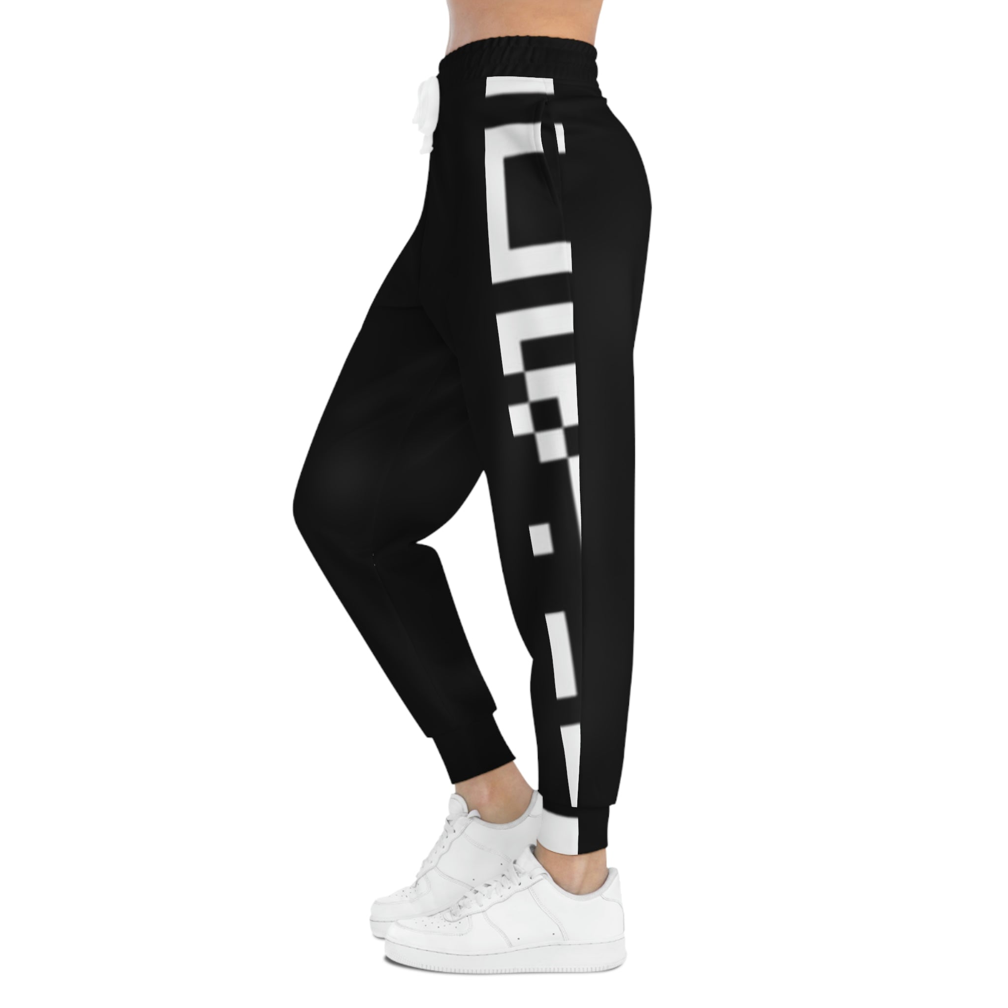 QR Print Side Stripe Black Joggers
