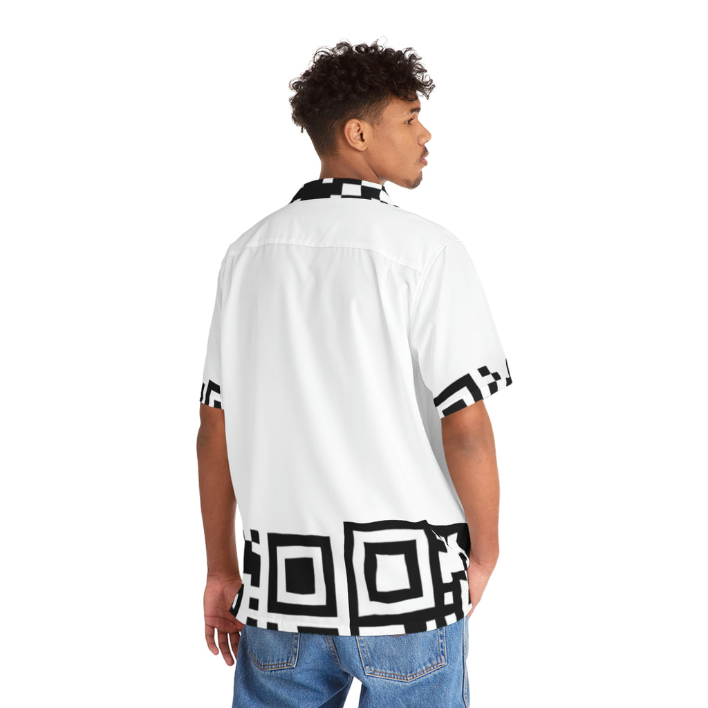 QR Print Oversized Button Down Shirt