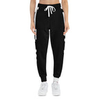 QR Print Side Stripe Black Joggers