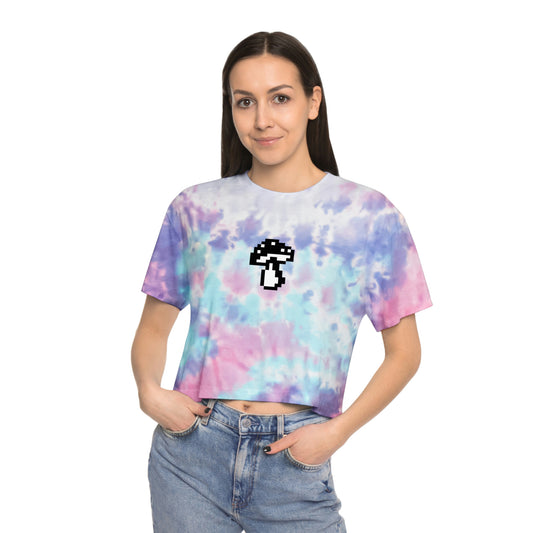 Cute Pixel Mushroom Galactic Purple Tie-Dye Crop Top