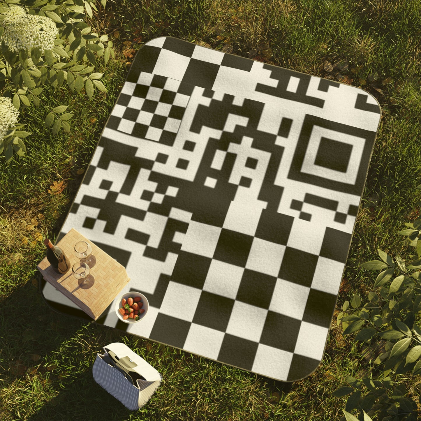 Abstract QR Checkered Picnic Blanket